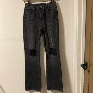 American Eagle Black Distressed 90's Bootcut Jeans (Size 0)